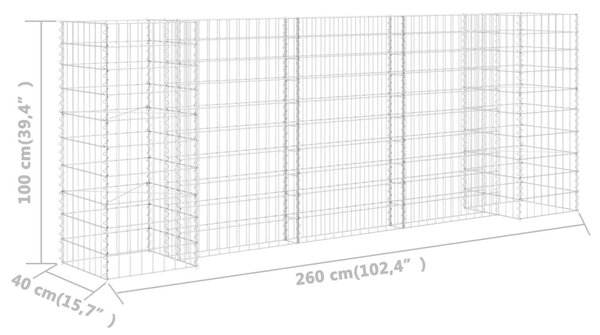 VidaXL H alakú acéldrót virágtartó gabion 260 x 40 x 100 cm