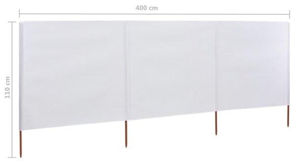3 paneles homokfehér szövet szélfogó 400 x 80 cm