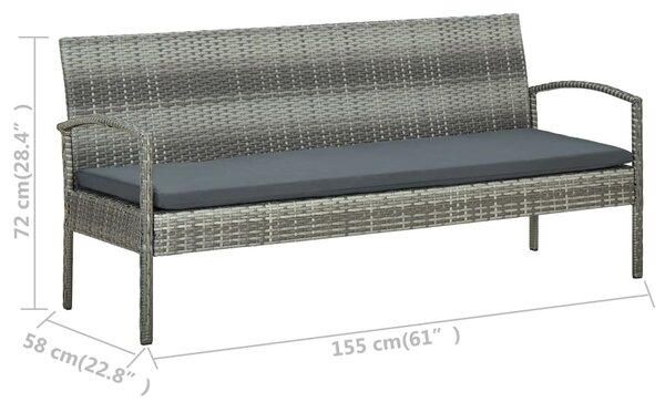 5 részes szürke polyrattan kerti bútorgarnitúra párnákkal