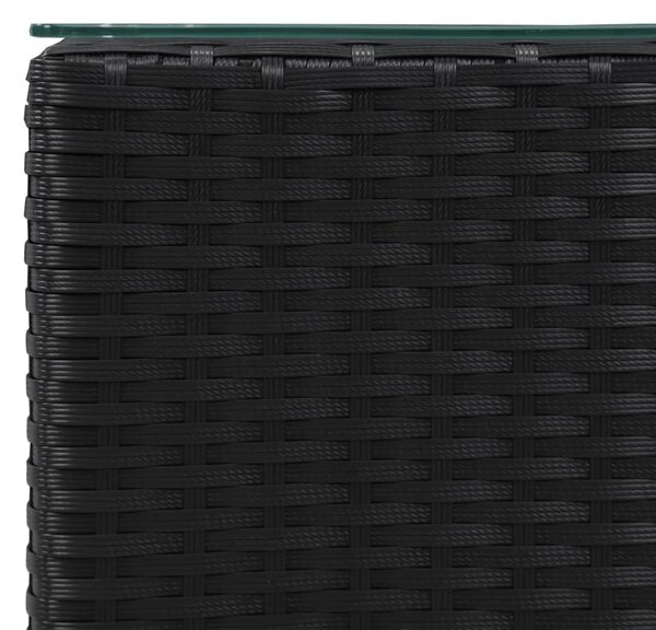 3 db fekete polyrattan kisasztal üveg asztallappal