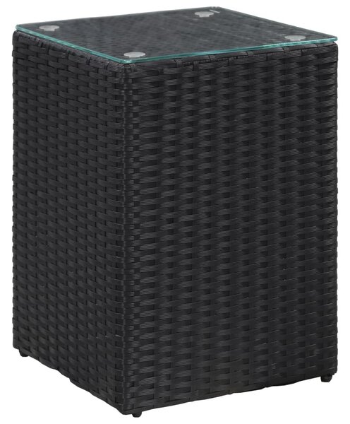 3 db fekete polyrattan kisasztal üveg asztallappal