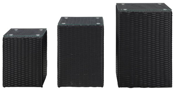 3 db fekete polyrattan kisasztal üveg asztallappal
