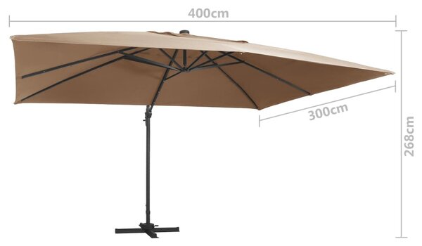 Tópszínű konzolos napernyő LED-del/alumínium rúddal 400x300 cm