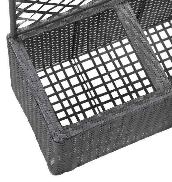 Fekete rácsos polyrattan magaságyás 2 kaspóval 58 x 30 x 107 cm