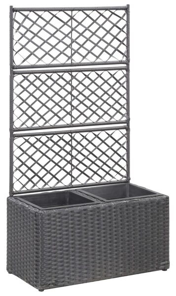 Fekete rácsos polyrattan magaságyás 2 kaspóval 58 x 30 x 107 cm