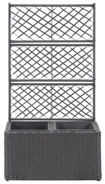 Fekete rácsos polyrattan magaságyás 2 kaspóval 58 x 30 x 107 cm