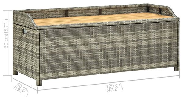 Szürke polyrattan kerti tárolópad 120 cm