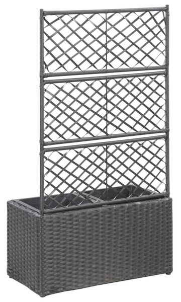 Fekete rácsos polyrattan magaságyás 2 kaspóval 58 x 30 x 107 cm