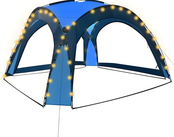 Kék rendezvénysátor LED-del és 4 oldalfallal 3,6 x 3,6 x 2,3 m