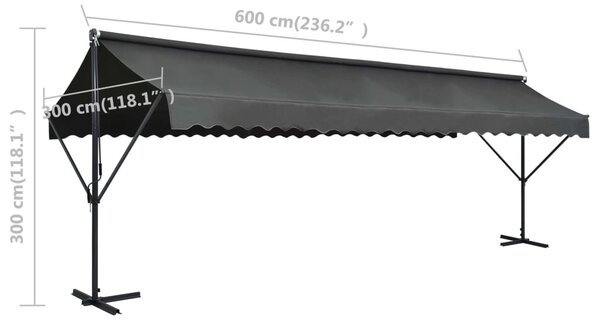 Antracitszürke szabadon álló napellenző 600 x 300 cm