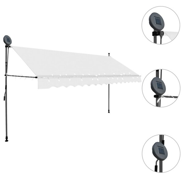 Krémszínű kézzel kihúzható LED-es napellenző 350 cm