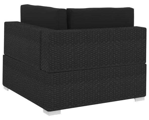 3 darabos fekete polyrattan kerti kanapészett párnákkal