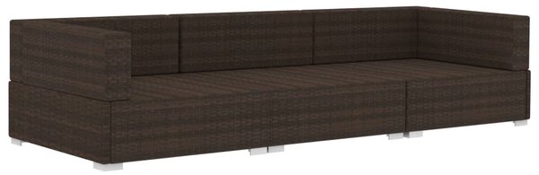 3 részes barna polyrattan kerti kanapészett párnákkal