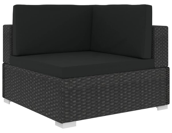 3 darabos fekete polyrattan kerti kanapészett párnákkal