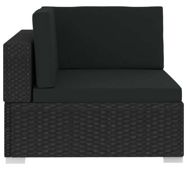 3 darabos fekete polyrattan kerti kanapészett párnákkal