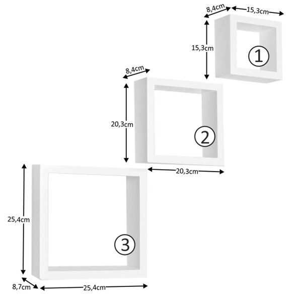 Polcok, 3 db, fehér, KVADRO New DR-WS-6103