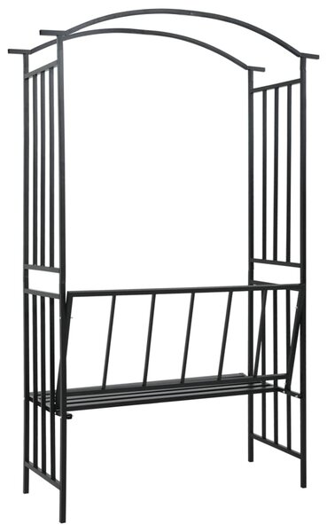 Fekete vas kerti boltív paddal 128 x 50 x 207 cm