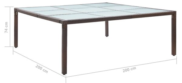 Barna polyrattan kerti étkezőasztal 200 x 200 x 74 cm