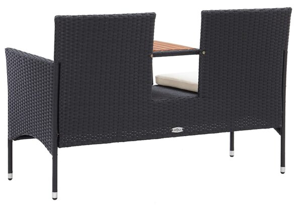 2 személyes fekete polyrattan kerti pad teázóasztallal 143 cm