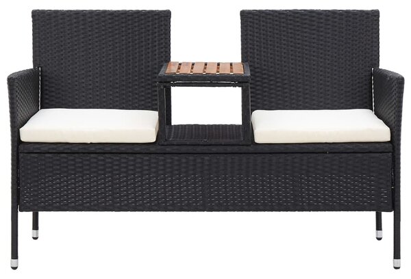 2 személyes fekete polyrattan kerti pad teázóasztallal 143 cm