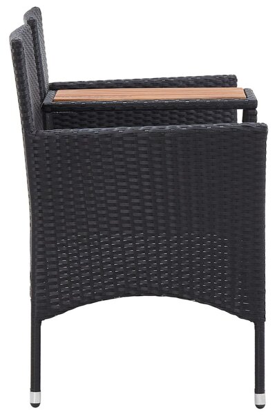 2 személyes fekete polyrattan kerti pad teázóasztallal 143 cm