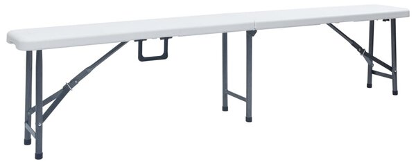 Fehér HDPE és acél összecsukható kerti asztal 2 paddal 180 cm