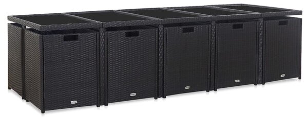 15 részes fekete polyrattan kültéri étkezőszett párnákkal