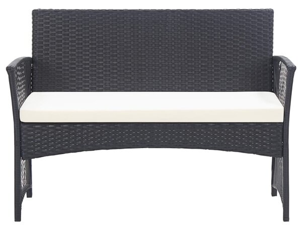 4-részes fekete kerti polyrattan bútorszett párnákkal