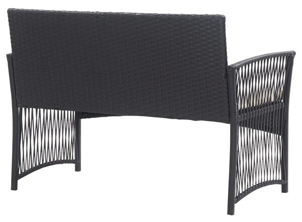 4-részes fekete kerti polyrattan bútorszett párnákkal