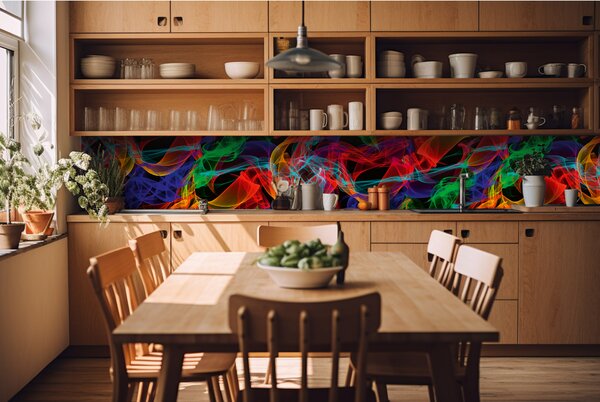 Konyhai fotótapéta - színes vonalak 420 x 60 cm