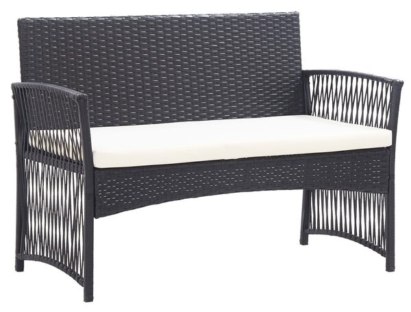 4-részes fekete kerti polyrattan bútorszett párnákkal