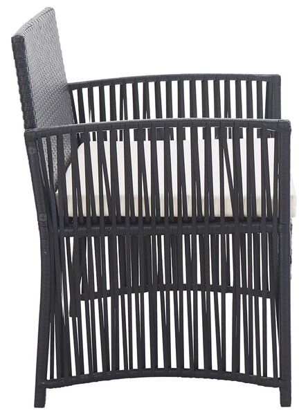 4-részes fekete kerti polyrattan bútorszett párnákkal