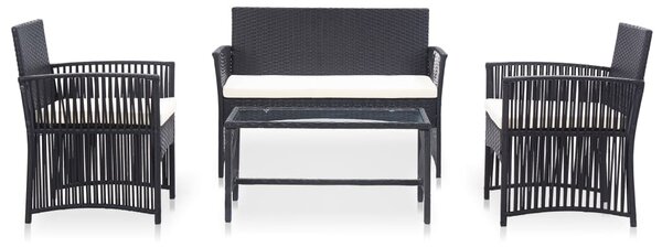 4-részes fekete kerti polyrattan bútorszett párnákkal