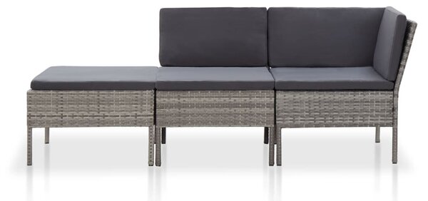 3-részes szürke polyrattan kerti ülőgarnitúra párnákkal