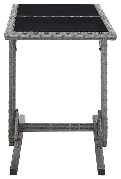 Antracitszürke polyrattan és üveglapos kerti asztal 110x53x72cm