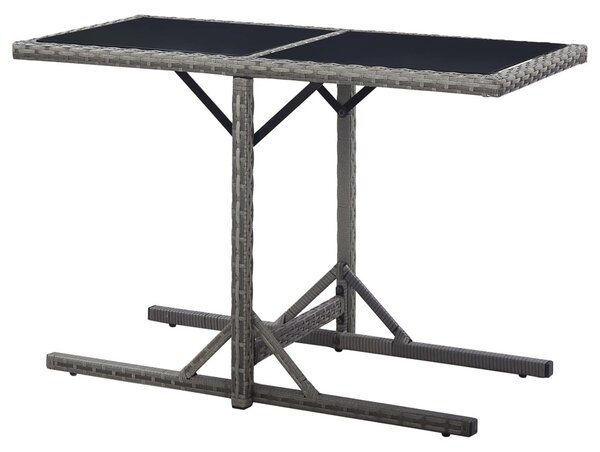 Antracitszürke polyrattan és üveglapos kerti asztal 110x53x72cm