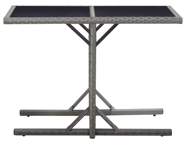 Antracitszürke polyrattan és üveglapos kerti asztal 110x53x72cm