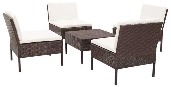 5 részes barna polyrattan kerti kanapészett párnákkal
