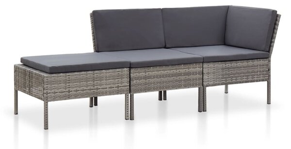 3-részes szürke polyrattan kerti ülőgarnitúra párnákkal