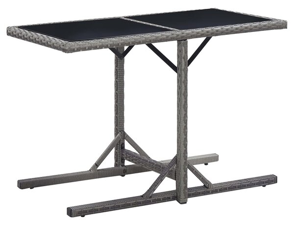 Antracitszürke polyrattan és üveglapos kerti asztal 110x53x72cm