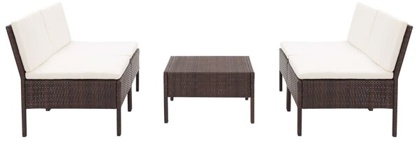 5 részes barna polyrattan kerti kanapészett párnákkal