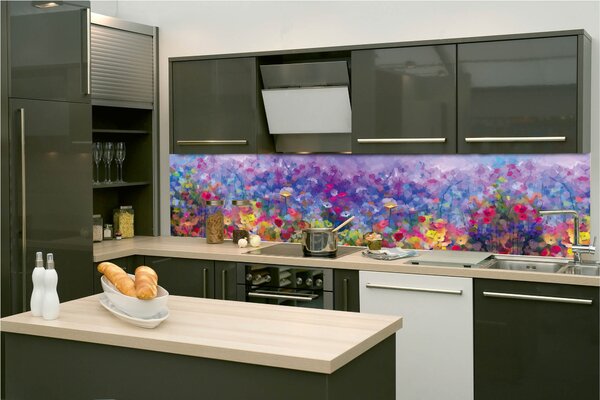 Konyhai fotótapéta - színes virágfestmény 260 x 60 cm