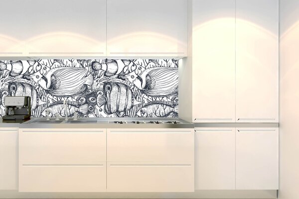 Konyhai fotótapéta - fekete-fehér hal 180 x 60 cm