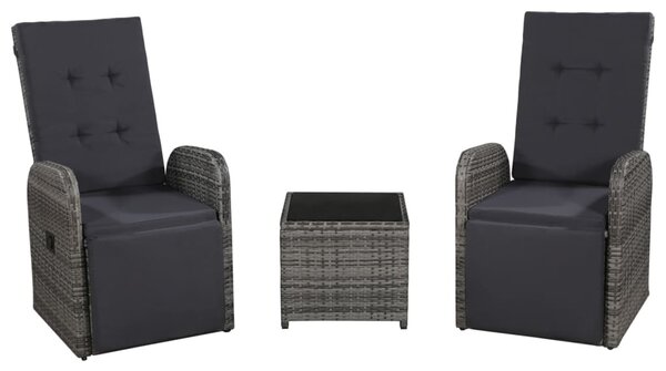 VidaXL 3 darabos szürke polyrattan bisztrószett párnákkal