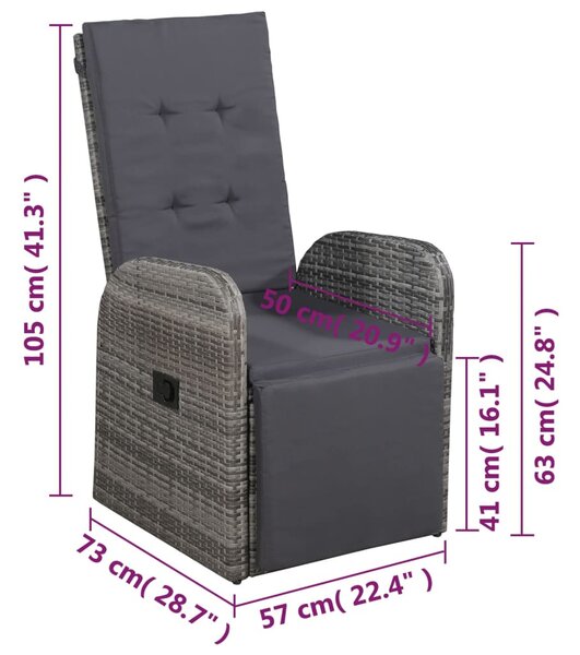 VidaXL 3 darabos szürke polyrattan bisztrószett párnákkal