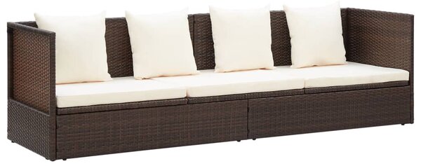 Barna polyrattan kerti ágy hát- és ülőpárnákkal