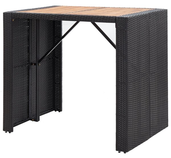5 részes fekete kültéri polyrattan és akácfa bárgarnitúra