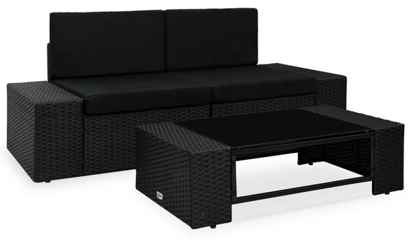 3 részes fekete polyrattan kerti ülőgarnitúra