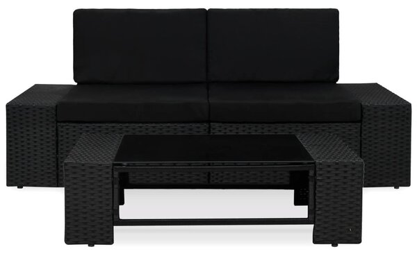 3 részes fekete polyrattan kerti ülőgarnitúra