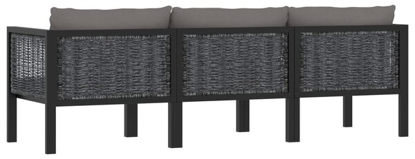 Antracitszürke polyrattan háromszemélyes kanapé párnákkal